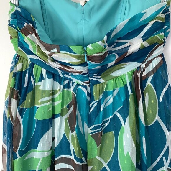 Milly Size 6 Silk Green & Blue Print Strapless Halter MiniDress - Picture 7 of 11
